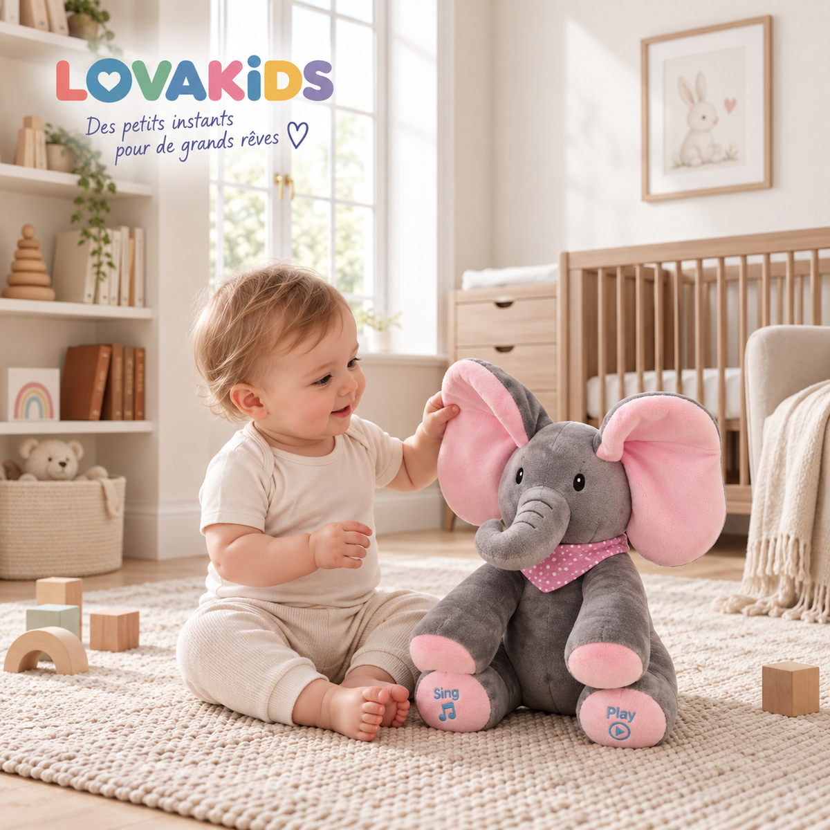 Lova Éléphant™ – La peluche interactive qui joue avec bébé